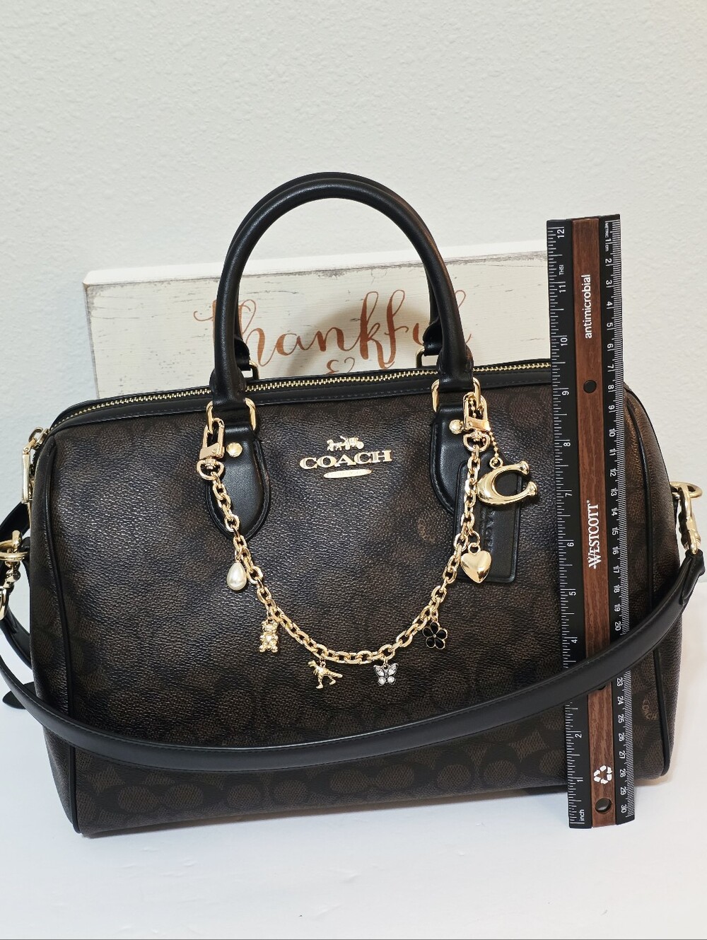 Coach Rowan LARGE Crossbody Shoulder Bag Signature C Brown Black Gold Zip CV959 View 6